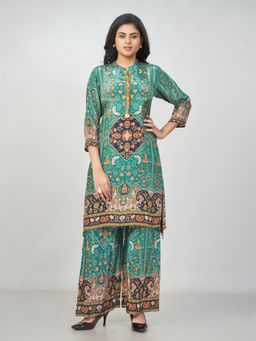 Amchoor - Women Green Crepe Floral Kurta with Palazzo