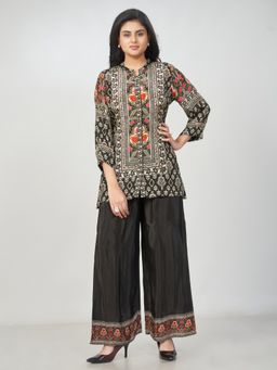 Amchoor - Women Black Crepe Floral Kurta with Palazzo