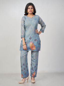 Amchoor - Women Grey Linen Graphic Co-Ord Set