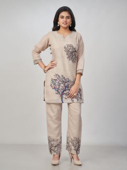 Amchoor - Women Cream Linen Floral Co-Ord Set
