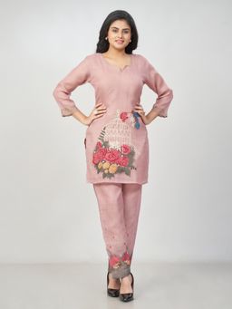 Amchoor - Women Mauve Linen Floral Co-Ord Set