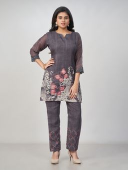 Amchoor - Women Grey Linen Graphic Co-Ord Set