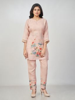 Amchoor - Women Pink Linen Graphic Co-Ord Set