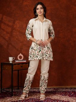BERRYLICIOUS - Women Cream Cotton Floral Co-Ord Set