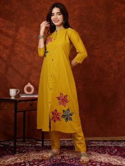 BERRYLICIOUS - Women Mustard Cotton Floral Co-Ord Set