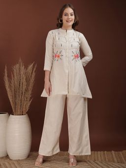 BERRYLICIOUS - Women Cream Cotton Floral Co-Ord Set