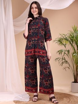 BERRYLICIOUS - Women Navy Blue Rayon Geometric Co-Ord Set