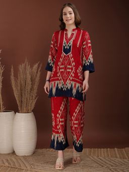 BERRYLICIOUS - Women Red Rayon Geometric Co-Ord Set