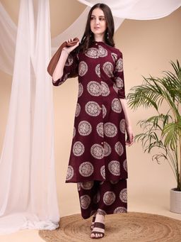 BERRYLICIOUS - Women Wine Silk Blend Geometric Co-Ord Set