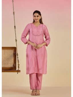 Lakshita - Women Pink Viscose Embroidered Kurta with Pant