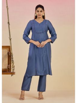 Lakshita - Women Blue Viscose Embroidered Kurta with Pant