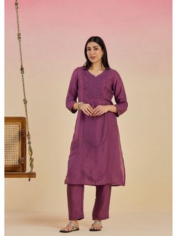 Lakshita - Women Purple Viscose Embroidered Kurta with Pant