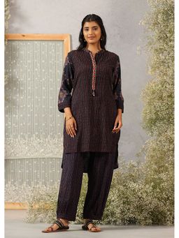 Lakshita - Women Navy Blue Rayon Slub Stripes Co-Ord Set