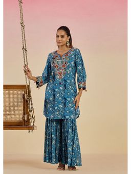 Lakshita - Women Blue Rayon Printed Kurti with Sharara