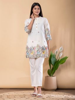 Readiprint - Women Off White Pure Cotton Embroidered Co-Ord Set