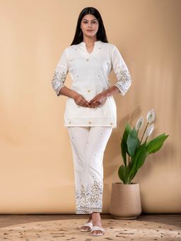 Readiprint - Women Off White Pure Cotton Floral Co-Ord Set