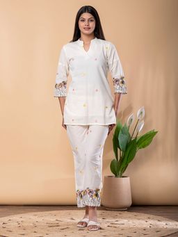 Readiprint - Women Off White Pure Cotton Floral Co-Ord Set