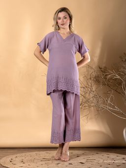 Readiprint - Women Purple Pure Cotton Geometric Co-Ord Set
