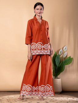 Readiprint - Women Rust Pure Cotton Geometric Co-Ord Set