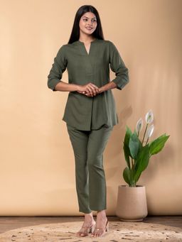 Readiprint - Women Green Linen Solid Co-Ord Set