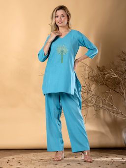 Readiprint - Women Blue Cotton Blend Floral Co-Ord Set