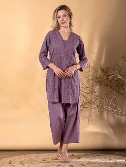 Readiprint - Women Purple Pure Cotton Self Design Co-Ord Set