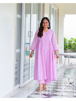 Sivaka India - Women Purple Cotton Woven Kurta with Pant and Slip