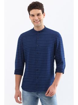 Allen Solly - Men Navy Blue Regular Fit Stripe Full Sleeves Casual Shirt