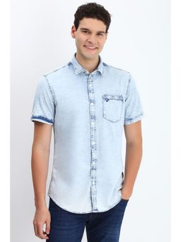 Allen Solly - Men Blue Regular Fit Solid Half Sleeves Casual Shirt