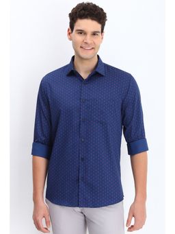 Allen Solly - Men Navy Blue Slim Fit Woven Design Full Sleeves Casual Shirt