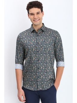 Allen Solly - Men Navy Blue Slim Fit Printed Full Sleeves Casual Shirt