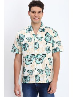 Allen Solly - Men Off White Regular Fit Printed Half Sleeves Casual Shirt