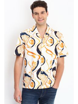 Allen Solly - Men Yellow Regular Fit Abstract Printed Half Sleeves Casual Shirt