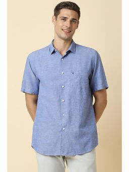 Allen Solly - Men Blue Slim Fit Textured Half Sleeves Casual Shirt