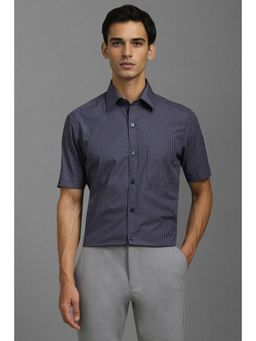 Louis Philippe - Men Navy Blue Classic Regular Fit Checks Half Sleeves Formal Shirt