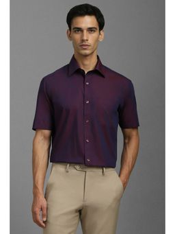 Louis Philippe - Men Purple Classic Regular Fit Solid Half Sleeves Formal Shirt