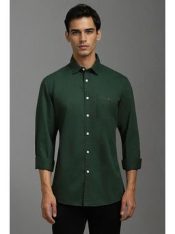 Louis Philippe - Men Green Slim Fit Solid Full Sleeves Casual Shirt