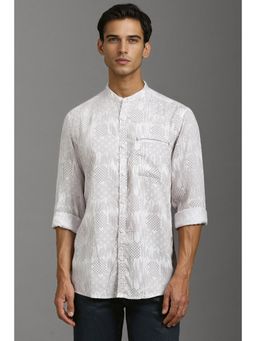 Louis Philippe - Men White Slim Fit Abstract Printed Full Sleeves Casual Shirt