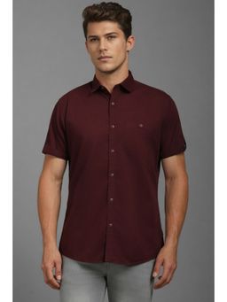 Louis Philippe - Men Maroon Slim Fit Solid Half Sleeves Casual Shirt