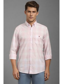 Louis Philippe - Men Pink Slim Fit Checks Full Sleeves Casual Shirt
