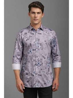 Louis Philippe - Men Purple Classic Regular Fit Floral Printed Full Sleeves Casual Shirt