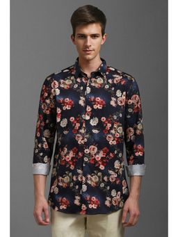 Louis Philippe - Men Navy Blue Slim Fit Floral Printed Full Sleeves Casual Shirt