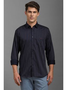 Louis Philippe - Men Navy Blue Slim Fit Stripe Full Sleeves Casual Shirt
