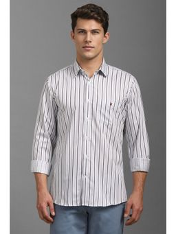 Louis Philippe - Men White Slim Fit Stripe Full Sleeves Casual Shirt