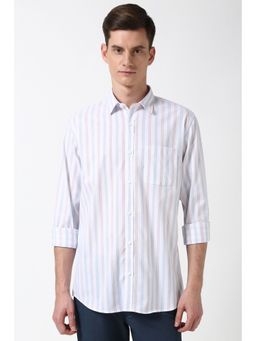 Peter England - Men White Slim Fit Stripe Shirt
