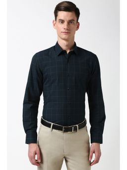 Peter England - Men Dark Green Slim Fit Checks Formal Shirt