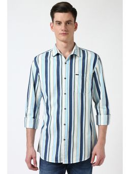 Peter England - Men Blue Slim Fit Stripe Shirt