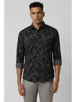 Van Heusen - Men Black Slim Fit Abstract Printed Full Sleeves Party Shirt