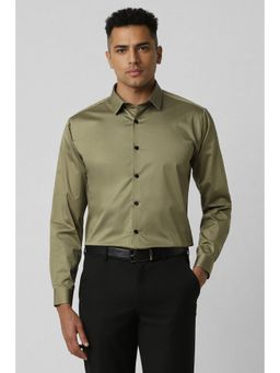 Van Heusen - Men Olive Slim Fit Solid Full Sleeves Party Shirt