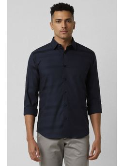 Van Heusen - Men Navy Blue Slim Fit Stripe Full Sleeves Party Shirt